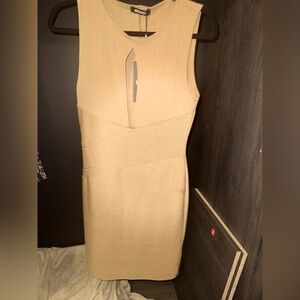 Missguided Ribbed Sleeveless Dress Tan Size 8